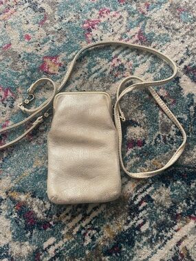 HOBO Metallic Cream Leather Crossbody Phone Pouch